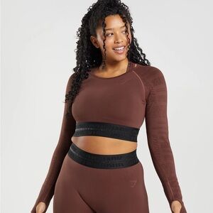Gymshark Vision Long Sleeve Crop Top - Cherry Brown